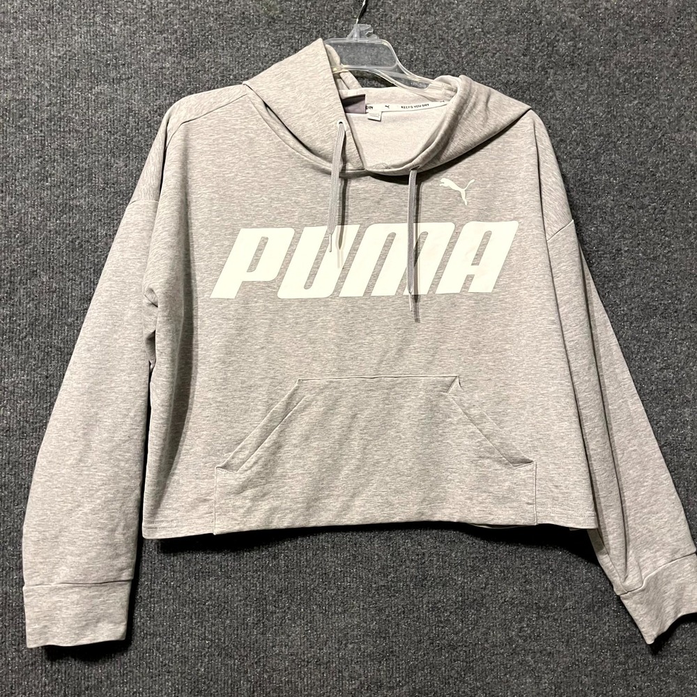 Puma Keeps You Dry Cropped Hoodie‎ Women Large Gary Graphic Long Sleeve Pullover